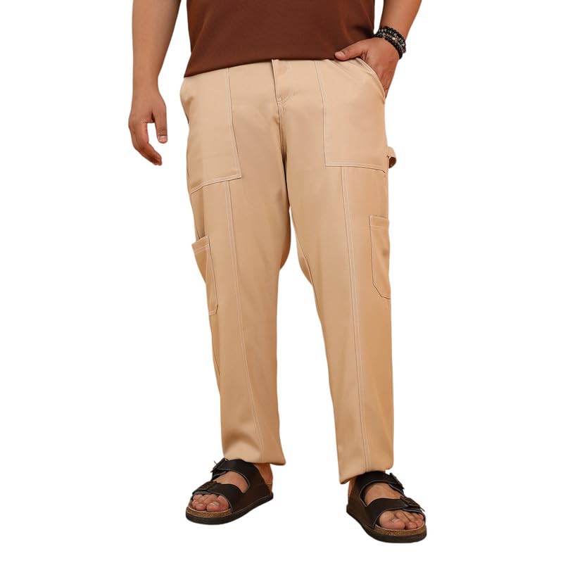 instafab Plus Men's Trousers for Casual Wear, Mid-Rise, Straight Fit, Button Closure, Plus Size Trousers Crafted with Comfort Fit for Everyday Wear-picture-34