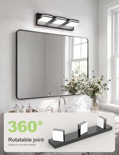 Image of VOLISUN 16.15in Bathroom Vanity Light Fixtures 3 Light, 5CCT Dimmable, Matte Black LED Bathroom Lighting Fixtures Over Mirror, 360Rotatable Head, LED Vanity Lights for Bathroom