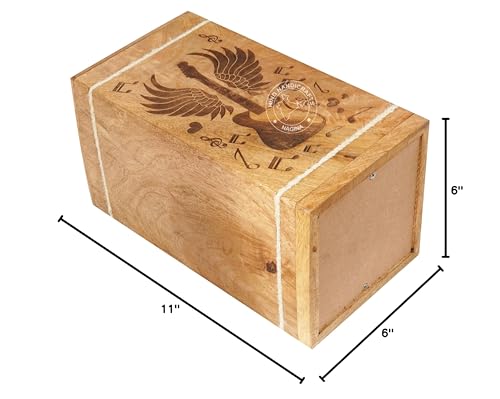 Image of Handcrafted Floral Engraved Wooden Urns for Human Ashes Adult Large - Cremation Urn for Ashes - Burial Urn for Columbarium - Funeral Urn Box (Guitar Wings, 250 LB - Hardwood)