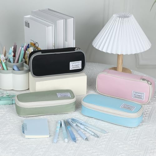 Image of FUXINGYAO Pencil Case, Multi-compartment Pencil Pouch, Portable Pencil Bag (Black with Gray)