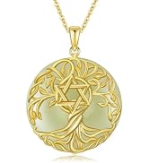 HPQQ Jade Tree of Life Necklace 14k Gold Plated Sterling Silver Celtic Family Tree Pendant Jewelr...