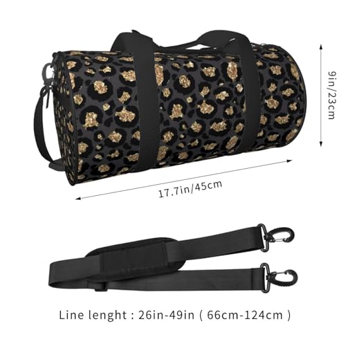 Black Leopard Print Round Travel Duffel Bag Large Capacity Gym Sports Bags for Hiking Vacation Trips4