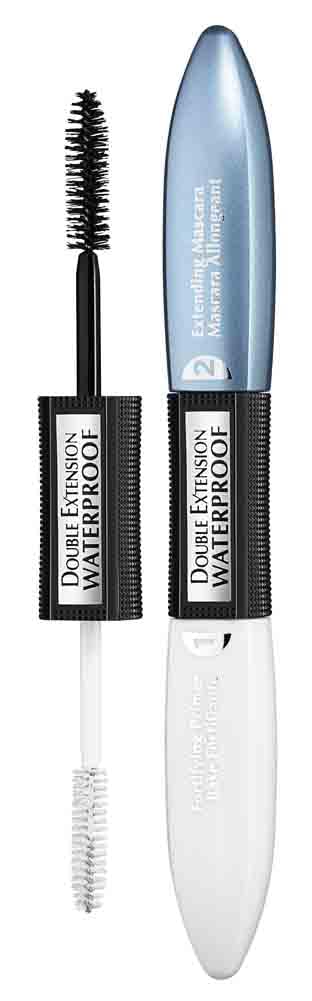L'Oréal Paris Mascara, Wasserfeste Wimperntusche und Primer für Mascara für lange Wimpern, Double Extension Waterproof, Schwarz, 12 ml