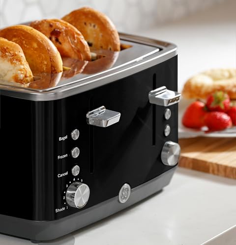 GE 4 Slice Toaster | Extra Wide Slots for Bagels, Breads, Waffles & More | 7 Shade Options | Countertop Kitchen Essentials | 1500 watt, Black by GE - Used condition - Image 6