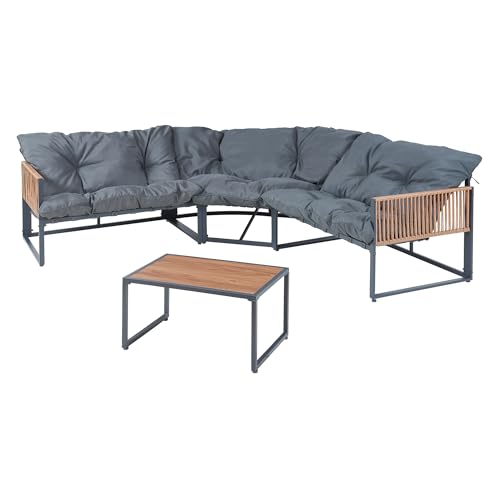 casa.pro Garden furniture set Karg Balcony furniture Lounge set 4-piece Seating group 3 Sofa elements with coffee table outdoor Corner sofa rattan armrest cushions weatherproof Dark grey/Rattan look - Image 2
