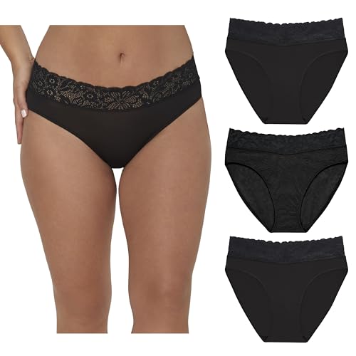 Maidenform Women's Underwear, Perfect Fit Hi-Cut Panties, Stretch Lace High-Leg Underwear for Women, 3-Pack