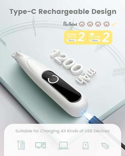 Pfotentrimmer für Hunde mit LED-Licht, Extra Leise Hundeschermaschine, Hundepfoten Trimmer, Type-C Wiederaufladbar Schermaschine Hund, Paw Trim Pro für Pfoten, Ohren, Gesicht, Augen (Weiß)