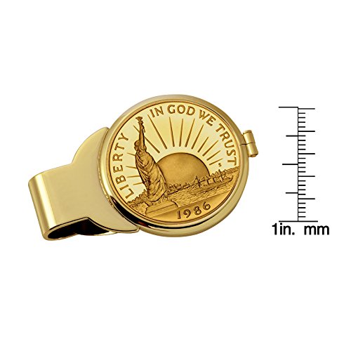 Coin Money Clip - 1986 Statue of Liberty Commemorative Half Dollar Layered in Pure 24k Gold | Brass Moneyclip Layered in Pure 24k Gold | Holds Currency, Credit Cards, Cash | Genuine U.S. Coin3