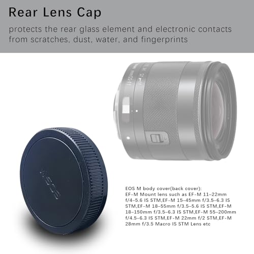 Tapa trasera para lente y tapa para cuerpo de cámara EF-M, compatible con cámaras mirrorless EF-M como M2, M3, M5, M6, M10, M100 y lentes EF-M 22mm f/2 STM, EF-M 11–22mm f/4–5.6 IS STM miniatura 3