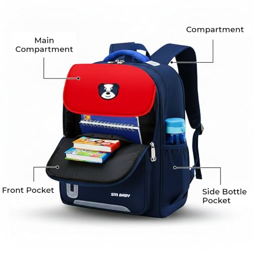 Image of Kids School Bag for Boys Girls 6-10 Years, Bear Graphic Flap Backpack, Lightweight Waterproof School Bag with Large Capacity, Padded Straps, Durable Backpack for School