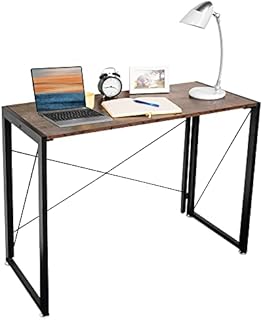 Ezigoo Computer Desk Folding Industrial Desk Office Laptop Table for Small Spaces Home Working Study Gaming Writing Narrow PC Workstation for Bedrooms Wooden and Metal (100 x 50 x 75cm Brown)