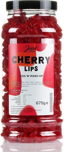 Just Treats Cherry Lips Retro Sweets Gift Jar 675g Traditional Rose-Scented Cherry Gums The Authentic Old-Fashioned Recipe Nostalgic Sweet Gift Made in the UK