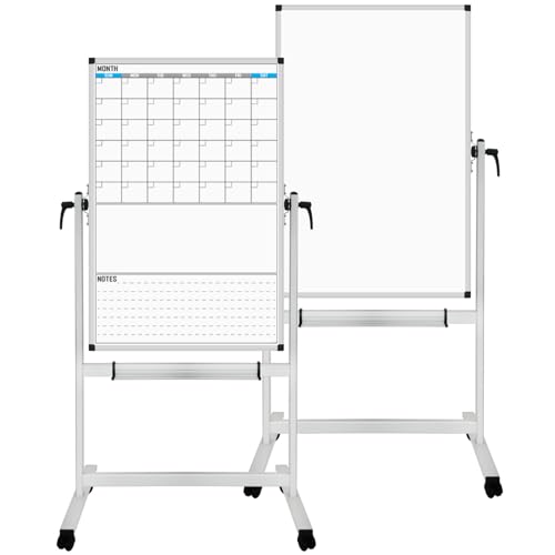 Image of XBoard Rolling Moblie Whiteboard, 44x30 inches Double Sided Magnetic Dry Erase Board with Stand for Homeschool, Live Stream, Office, School (Calendar 44x30-Inch)