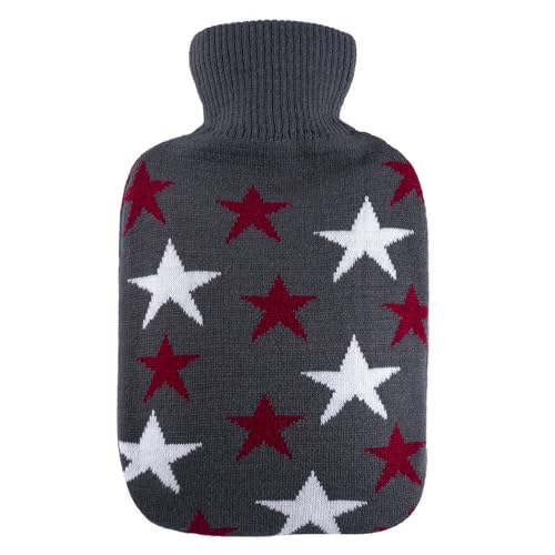 Hugo Frosch Wärmflasche Klassik 1,8l – Made in Germany – mit weichem Strickbezug Sterne bordeaux – große, auslaufsichere & geruchsneutrale...