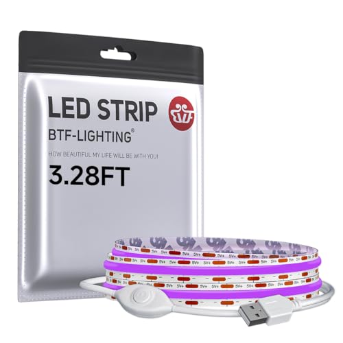 Image of BTF-LIGHTING FCOB COB LED Strip Lights 5V USB Powered Purple Color for TV