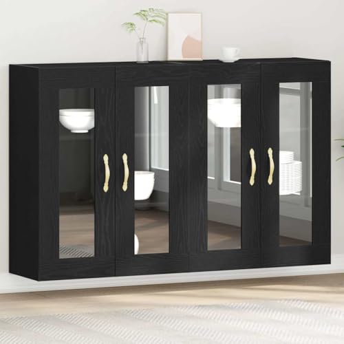 kithwjll Juego de 2 armarios de pared con puertas de cristal para salón, cocina y pasillo, 69,5 x 34 x 90 cm, color negro