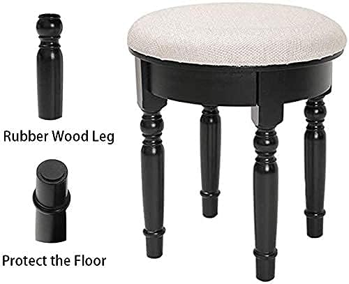 Iwell Vanity Stool with Solid Wood Leg, Padded Vanity Bench, Capacity 330 LBS, Round Vanity Stool for Bedroom, Bathroom, Easy Assembly, Black