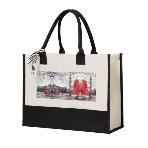 Liulannq Red London Street - Elegante bolso de mano con costuras de lona para mujer