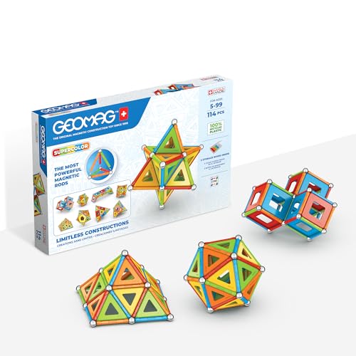 Geomag Classic Supercolor Panels Recycled 114, Magnetic Constructions, Rods, And Colored Panels, 114-Piece Pack, 100% Recycled Plastic