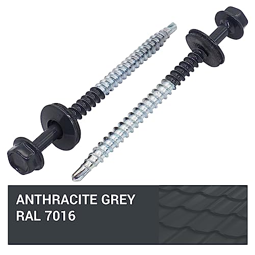 SKIR'CO (50 pcs) Painted Roofing Screws 4.8 x 70 mm, Hex Head, Self-Drilling Screws with EPDM Washers (Anthracite Grey, RAL 7016) - Image 4