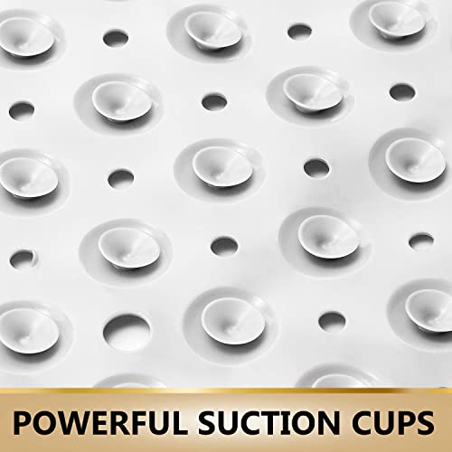 Image of TurtleGrip Anti-Slip Shower Mat, 100x40 cm Soft-Pebble (White), Anti-Skid Extra Large Bath Mat with Suction Cups, Machine Washable Bathroom Mats with Drain Holes