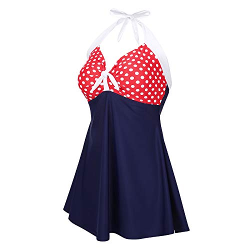 Hde Usa Women's One Piece Swimdress Plus Size Tummy Control Boy Short Retro Swimsuit Polka Dots #TOP2
