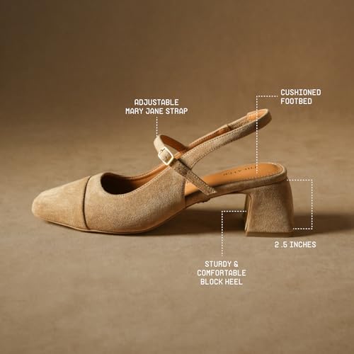 Image of Theater Women Twiggy Mary Jane Block Heel Sandals with Square Toe and Adjustable Buckle Slingback | Cushioned Comfort for Office & Formal Wear
