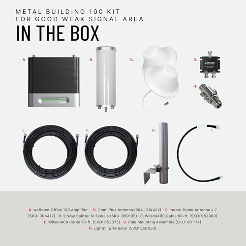 Image of weBoost Metal Building I00 Cell Phone Booster Kit | Omni /Dome for Urban & Suburban Areas | 5G /4G LTE Up to 8,000 sq ft | for Buildings with Metal Roofs | Supports All U.S. Carriers | FCC Approved | 5G /4G LTE | For Urban & Suburban Areas | Buildings with Metal Roofs | Supports All U.S. Carriers | FCC Approved