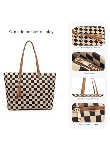 Bolso tote grande a cuadros para mujer miniatura 3