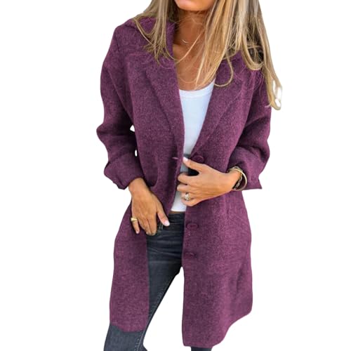 Womens Long Jackets Lapel Button Down Open Front Cardigan Coats Lightweight Single Breasted Long Sleeve Trench Coat