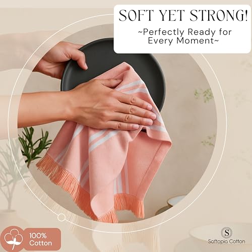 Image of Prewashed Stripe Dish Towels 4 Pack, 16x26 Inches, 100% Cotton Kitchen Cloths, Quick Drying Wash Rags, Reusable and Absorbent, Washable Towels for Cleaning, Cooking - Light Orange