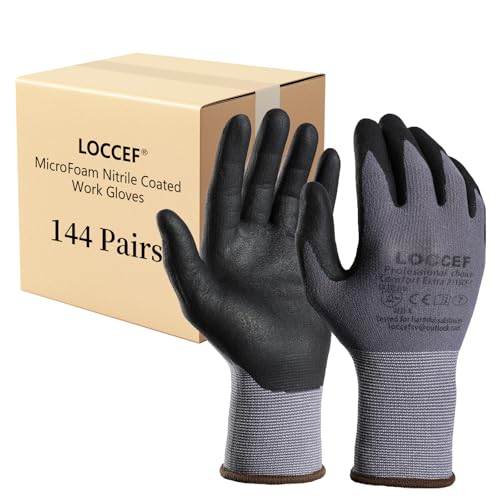 Image of LOCCEF Safety Work Gloves MicroFoam Nitrile Coated-12 Pairs,Seamless Knit Nylon Gloves,Home Improvement,Micro-Foam Gloves