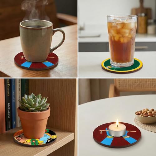 Image of HOBBY INDIA Krishna Mandala Art Kit for Adults and Kids | DIY Tea Coaster Set of 6 with Painting Kit | Unique Art and Craft Kit Gift | Perfect Coaster for Office Desk, Dining Table Kitchen Decoration