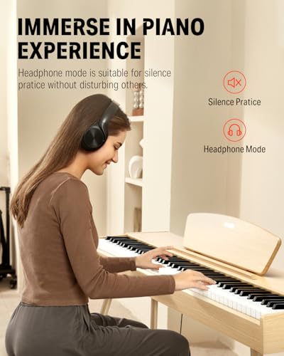 Image of Donner DDP-80 Digital Piano 88 Key Weighted Keyboard, Full-size Electric Piano for Beginners, with Sheet Music Stand, Triple Pedal, Power Adapter, Supports USB-MIDI Connecting, Natural Wood Color