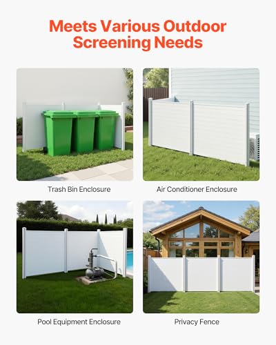 VEVOR Outdoor Privacy Screen, 50in H x 50in W Air Conditioner Fence, 3-Panel Pool Equipment Enclosure, Horizontal PVC Privacy Fence with 27.5 in Ground Stakes, No Dig Trash Can Fence for A/C Units - Thumbnail 6