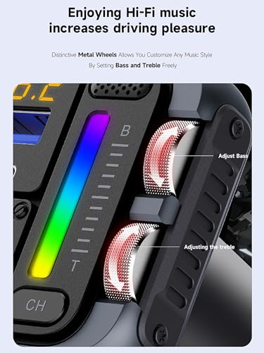 Bluetooth 5.0 Car FM Transmitter, QC3.0 Wireless Car Adapter Mp3 Music Player Car Kit with Hands-Free Calling, 7 Color LED Backlit Car Adapter