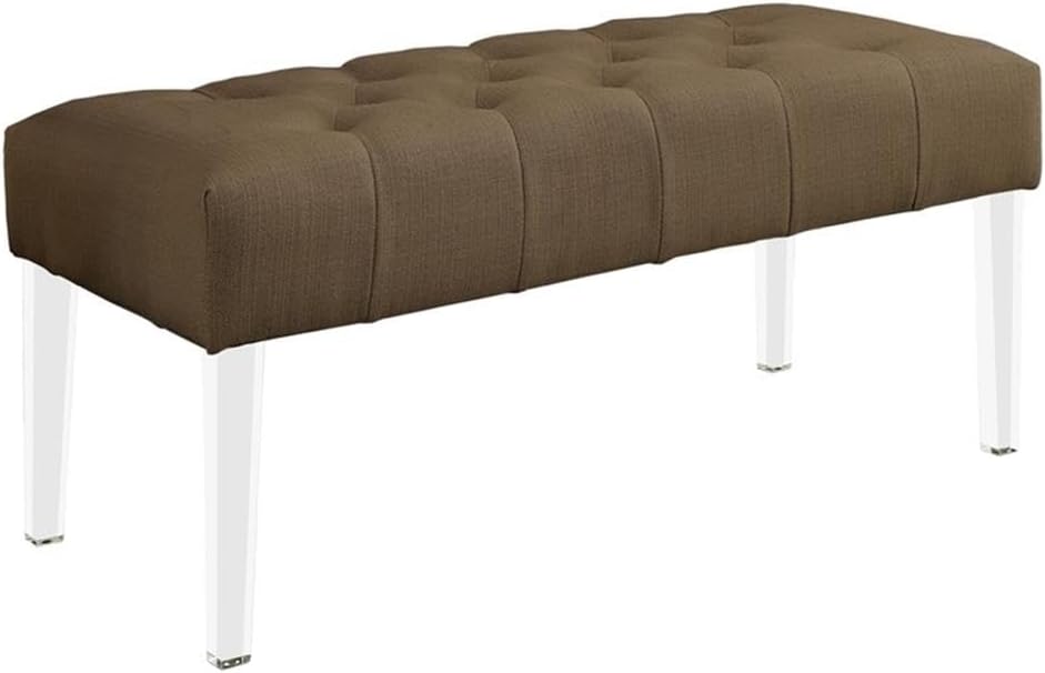 BOWERY HILL Contemporary Tufted Bench, 40" W x 18" D x 18" H, Fabric Upholstery, Brown Finish, Clear Acrylic Legs, Solid Wood Frame, Elegant Button Tufted Design, Comfortable Entryway or Living Room