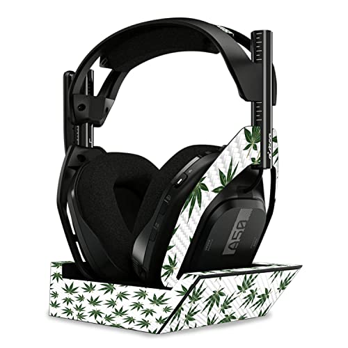 Image of MightySkins Carbon Fiber Skin Compatible with Astro A50 Wireless Headphones + Base Station (Gen 4) - Pot Leaves Green | Protective, Durable Textured Carbon Fiber Finish | Easy to Apply