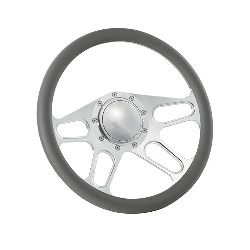 Flashpower 14'' Billet 4-slot Half Wrap 9 Bolts Steering Wheel with 2'' Dish and Horn Button (Light Grey)