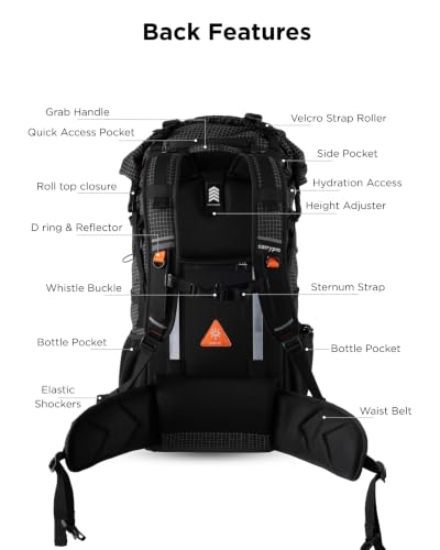 Image of CarryPro NOMAD 65L+ Travel Backpack Large Capacity Hiking & Travel Rucksack Durable Water Resistant Multi Compartment Trekking Bag with Padded Shoulder & Back Support