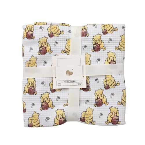 Image of Sugar Lily's Classic Pooh Baby Blanket, 100% Cotton, Waffle Weave, Cozy, Nostalgic Design
