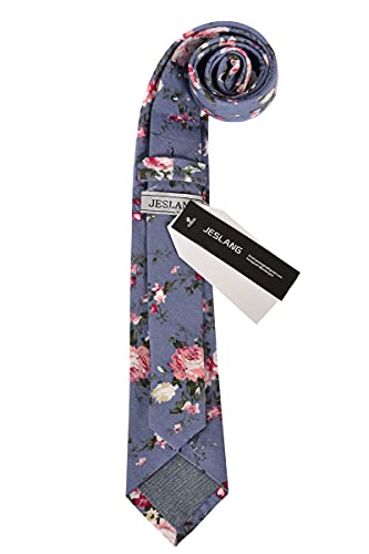 Image of JESLANG Men's Cotton Printed Floral Tie 2.56 inch Skinny Narrow Necktie Various Designs