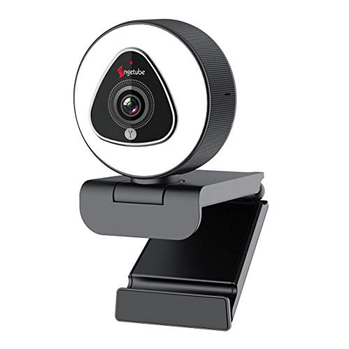 Angetube Streaming Webcam 1080P with Ring Light, HD USB Web camera with Digital Zoom Autofocus Built-in Microphone for Computer PC Laptop Mac