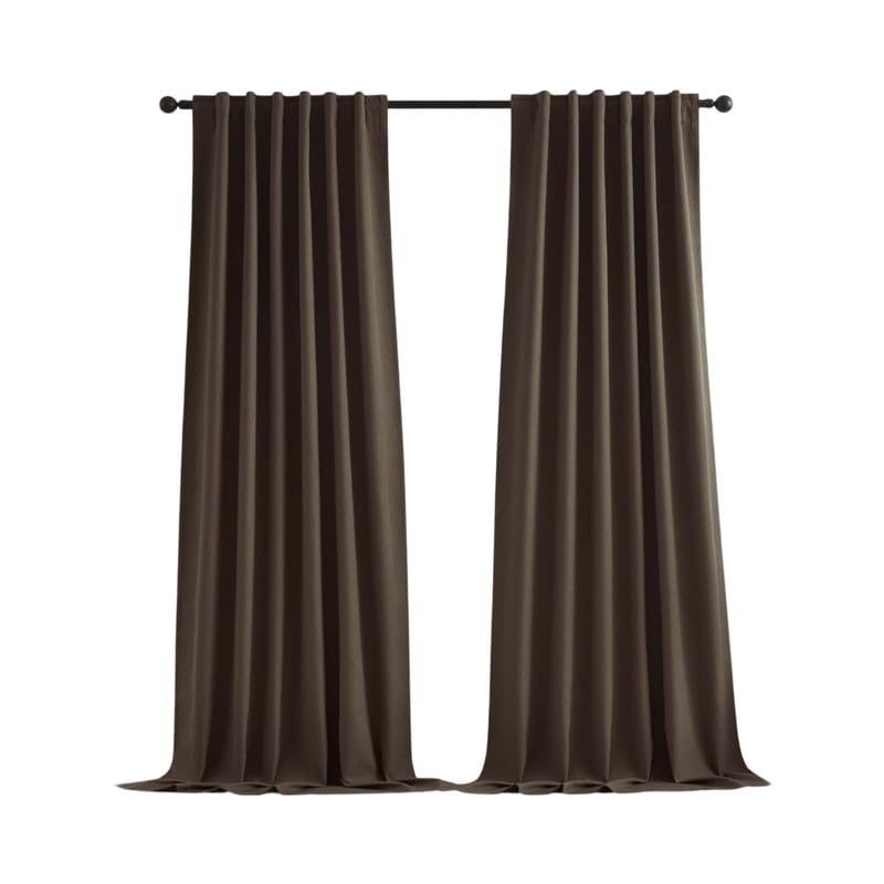 Image of WWW.THROWPILLOW.IN 52 inch Wide High Ceiling Long Door Curtains for Living Room, Bedroom 18 feet Long Set of 2, Heavy Faux Brown Linen Textured Curtains Back Tab Curtains(18 Foot)