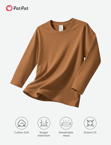 Image of PATPAT Boys Long Sleeve Shirts Cotton Solid Crew Neck Basic Shirts 5-16 Years