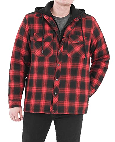 Image of Mens Flannel Jacket with Hood Thicken Quilted Lined Flannel Shirt Jackets for Men