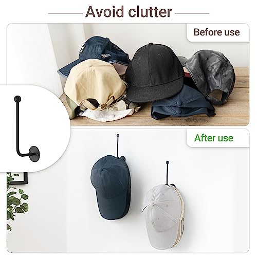Dahey Hat Organizer for Baseball Caps, 2 Pcs Hat Rack Wall Mount 5 Inches Space Saving L Shaped Hat Holder Organizer Modern Metal Baseball Hat Storage Hook for Closet Bedroom Living Room, Black - Thumbnail 5