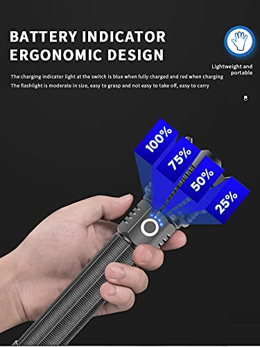 Bestsun Led Xhp70 Flashlight, 30000 High Lumens Rechargeable Tactical Xhp70 Led Flashlights Powerful Handheld Lamp With 5 Modes, Type C Charging, Waterproof Zoomable Torch Lamp For Hiking, Emergency #TOP7