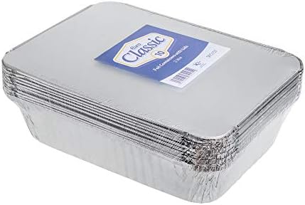 Pack of 10, 2 Litre Rectangular Aluminum Container Pans with Lids ~ Foil Trays with Lids ~ Good for Baking, Cooking, Storing and Freezing ~ 18.cm x 24.5cm (7 inch x 9.6 inch)