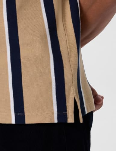 Image of Peter England Men's 100% Cotton Vertical Striped Polo T-Shirt - Casual Wear | Sleek & Comfortable